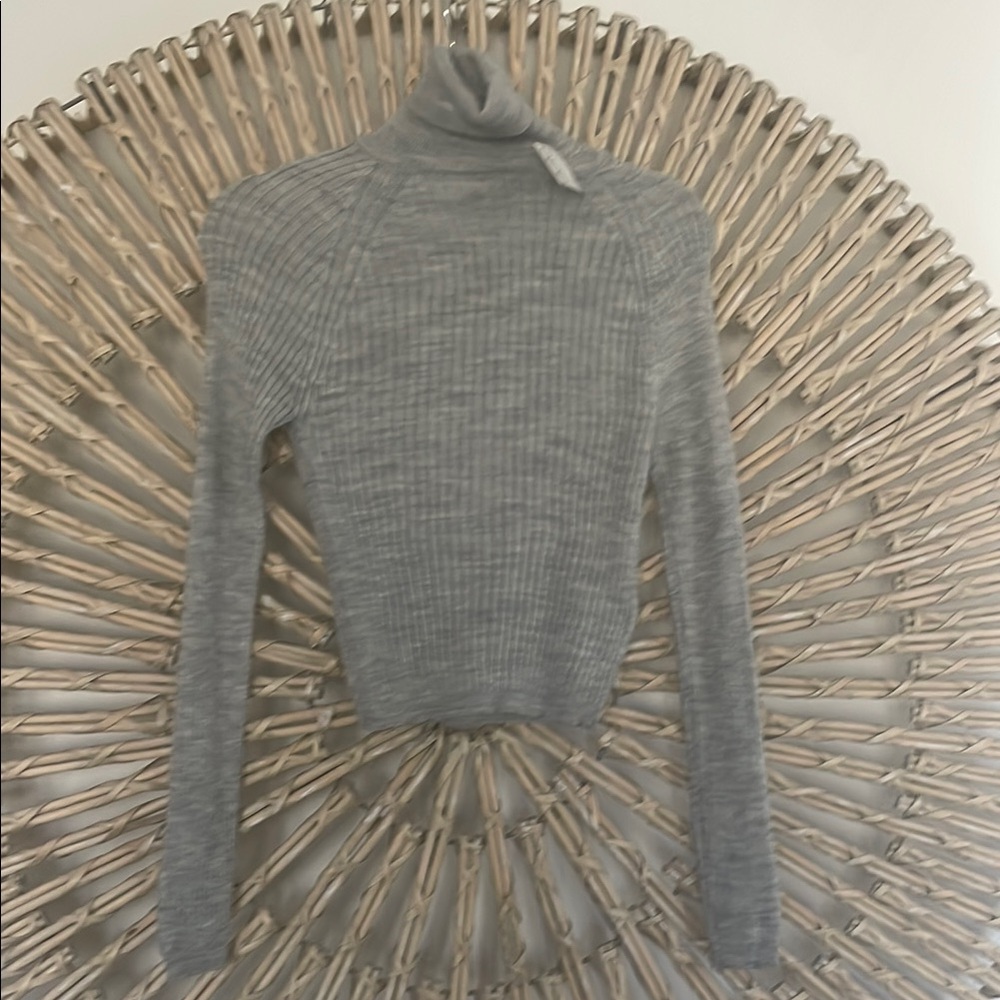 Gray Ribbed Turtleneck Sweater